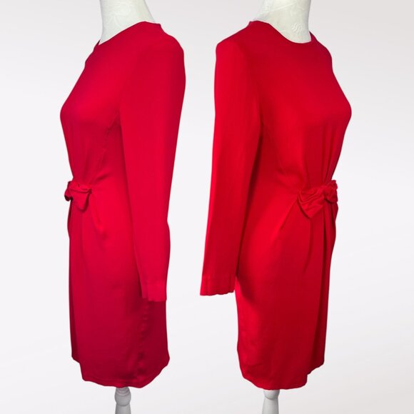 Vintage Red Lanz Mini Dress Bow Waist Long Sleeve Made in USA XS Petite - Picture 4 of 9
